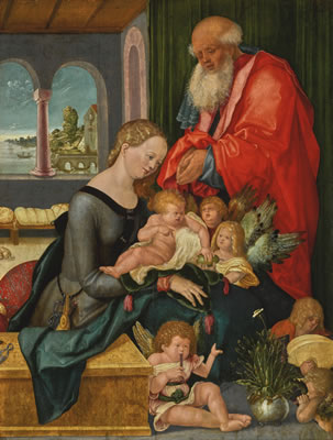 Hans Baldung Grien : THE HOLY FAMILY WITH FIVE ANGELS