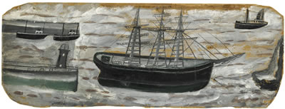 Alfred Wallis : THREE-MASTED SAILING SHIP ANCHORED AT HARBOUR