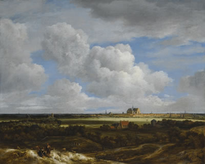 Jacob Isaacksz van Ruisdael : A HAARLEMPJE: A PANORAMIC VIEW OF HAARLEM AND THE BLEACHING FIELDS SEEN FROM THE NORTH-WEST