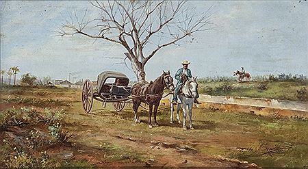 Ricardo Marin Llovet : Carruaje de caballos en una plantación. 1903