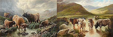 William Perring Hollyer : Highland cattle watering pair