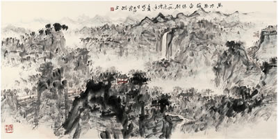 Heng Zhu : WATERFALL IN THE PINE MOUNTAIN