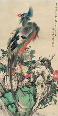 Zhao Xiang Zhang : GORGEOUS PEONY AND RARE BIRD